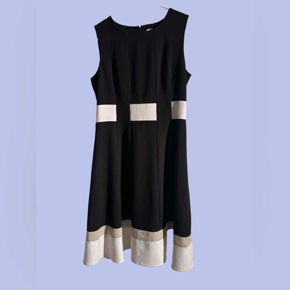 Calvin Klein Black & Ivory Colorblock Sleeveless A-Line Dress Size 6